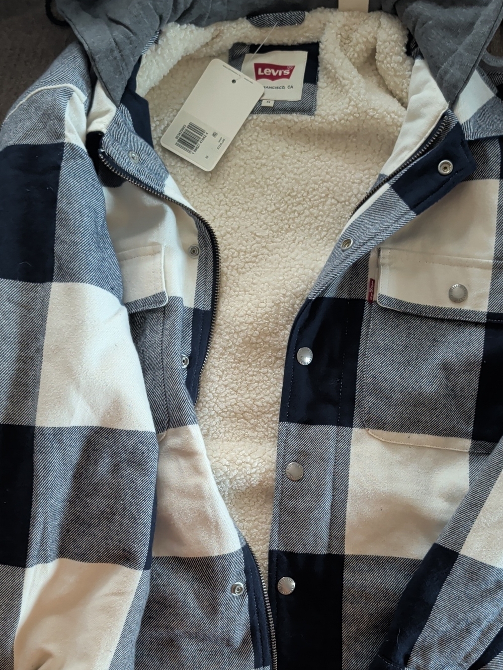 Levi's Navy and White Plaid Sherpa-Lined Shirt Jacket